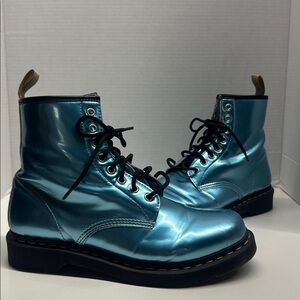 Dr Martens Docs Vegan Combat Lace Up Boots 1460 Metallic Goldmix Blue Womens 11